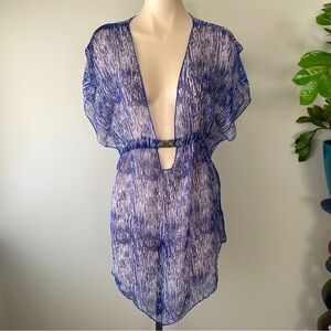 Jessica Deep Plunge Chiffon Coverup One Piece Tunic Top Sheer Dress Swim Medium